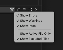 Filtrowanie panelu problemów